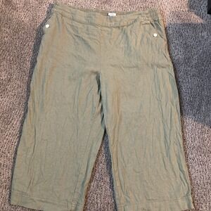 Croft & Barrow Large Capri Linen Pant Pull On Wide Leg Khaki Green EC! So Pretty
